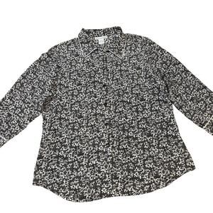 Vintage Anna And Frank Floral Print Blouse Size Large Black White 100% Silk vtg